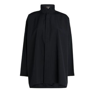 ESKANDAR Cotton Wide Double Stand-Collar Shirt in Black